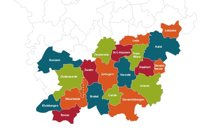 Kaart Zuid-Oost-Vlaanderen